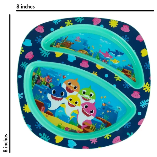 Miniatura 4 de First Years Baby Shark - Juego de vajilla para niños pequeños, incluye plato, cuenco, tenedor y cuchara, 4 unidades, color azul