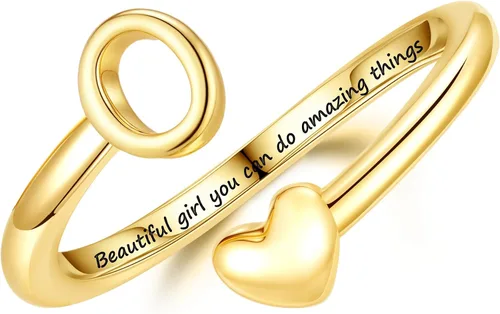 Miniatura 20 de Turandoss Regalos para el día de San Valentín para adolescentes, anillos de oro para niños, chapados en oro de 14 quilates con inicial para letra A