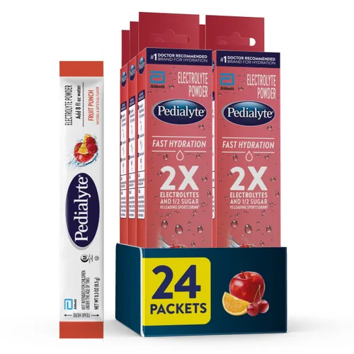 Miniatura 8 de Pedialyte Paquetes de polvo de electrolitos de hidratación rápida, fresa, bebida de hidratación, 24 paquetes de polvo de una sola porción