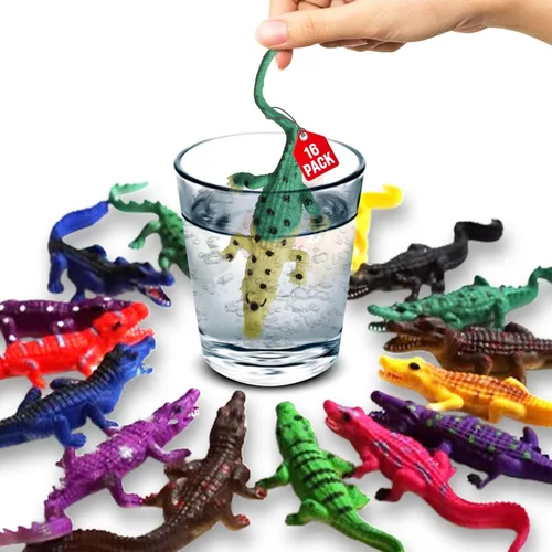 Miniatura 9 de SENSORY4U Juguetes de cocodrilo, 16 figuras de acción de cocodrilo de 6 pulgadas, juguete de cazador de cocodrilos, figuras de animales para Surtido