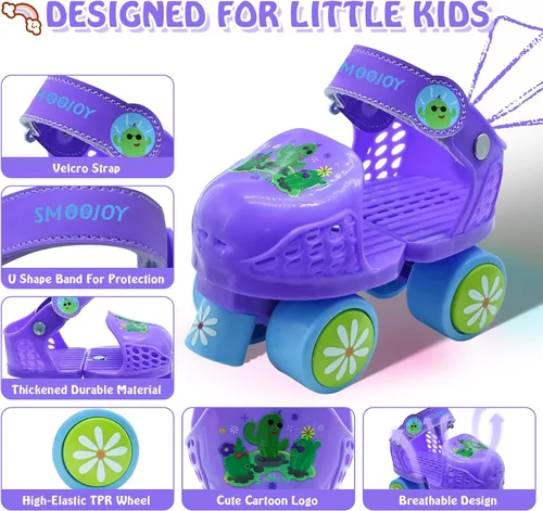 Miniatura 3 de Patines de cuatro ruedas ajustables para niños y niñas de 2 a 6 años - Patines cómodos y seguros para interiores y exteriores, principiantes
