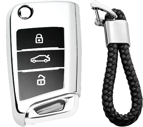 Miniatura 13 de Hombres Mujeres Cuero Genuino Llavero Funda Para Volkswagen/Para Skoda/Para Audi/Para Asiento Flip Car Remote Key Case Funda Funda Con Kit Llavero