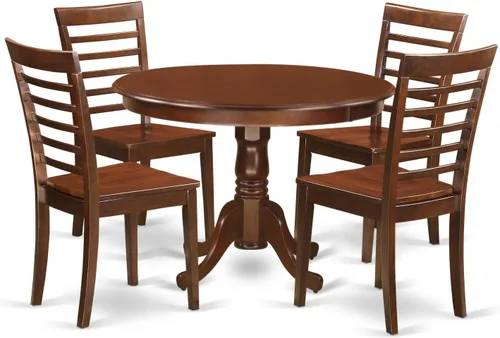 Miniatura 10 de East West Furniture HLML5-MAH-LC - Juego de mesa de comedor de 5 piezas para 4 personas, incluye una mesa de cocina redonda con pedestal y 4 sillas