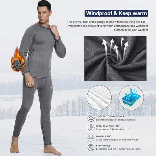 Miniatura 6 de mens Compression Base Layers Long Johns Winter Gear With Fleece Lined for Skiing