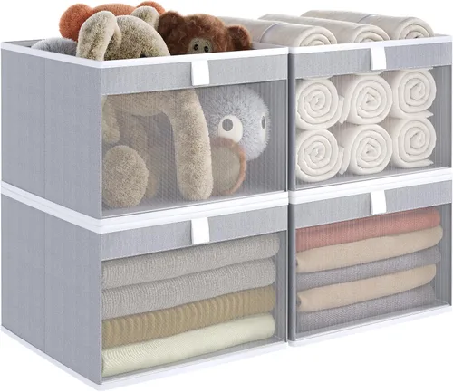 Miniatura 13 de Organizadores y almacenamiento de ropa para armario, cestas de almacenamiento plegables con ventana de malla para ropa, toallas y juguetes, 10.75 x