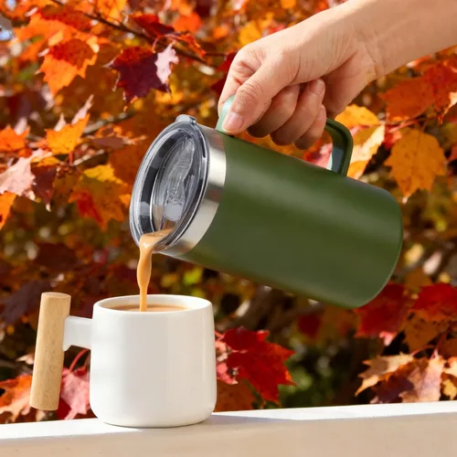Miniatura 7 de Taza de café aislada de 22 onzas con asa y tapa a prueba de fugas, vaso de viaje de acero inoxidable de doble pared para viajes, oficina, hogar