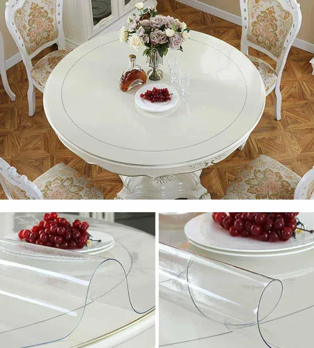 Miniatura 4 de Protector redondo de plástico transparente para mesa de muebles, cubierta circular de vinilo, impermeable, PVC, resistente al agua, al calor