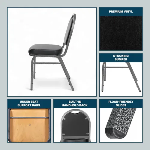 Miniatura 9 de OEF Furnishings OEF9210-SV/2 Silla apilable de grado comercial para banquetes (vinilo negro, marco recubierto de polvo plateado, paquete de 2)