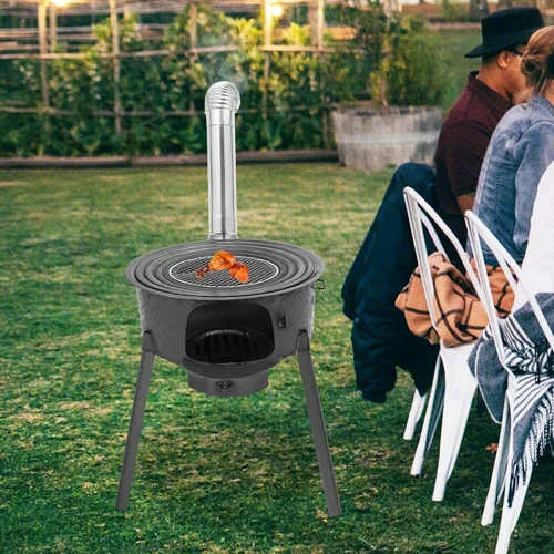 Miniatura 3 de Estufa de leña portátil, estufa de tienda de campaña caliente de acero inoxidable con tubos de chimenea, calefacción al aire libre y cocina estufa