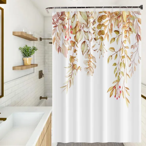 Miniatura 27 de Cortinas de ducha botánicas verdes de 36 x 72 pulgadas, hojas de eucalipto naturales de primavera para minimalismo moderno, decoración de baño, tela