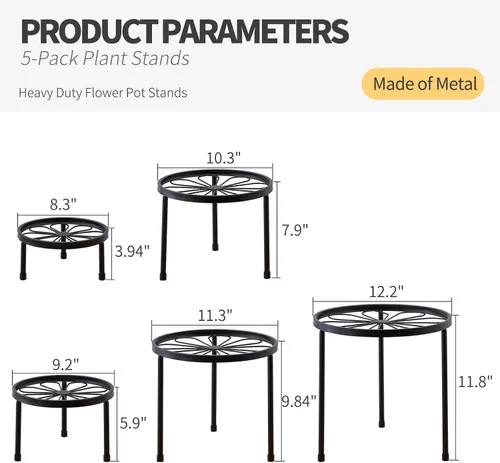 Miniatura 3 de Soporte para plantas, paquete de 5 soportes resistentes para macetas, estantes de decoración de metal, estante redondo para plantas para macetas