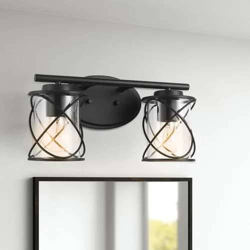 Miniatura 19 de mavcadonf Luces de Tocador de Baño de 2 Luces, Lámparas de Baño sobre el Espejo, Luz de Tocador Dorado Cepillado, Luces de Pared de Estilo Rústico