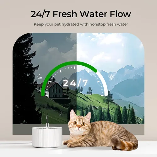 Miniatura 4 de Voluas Fuente de agua de cerámica para gatos: fuentes para gatos de 2.2L/74 oz para beber, dispensador automático de agua para mascotas con bomba