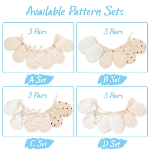 Miniatura 6 de Kalevel - 3 pares de guantes para recién nacidos sin arañazos suaves y ajustables para invierno cálidos unisex talla M 0-2 años
