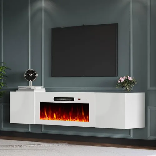 AMERLIFE Soporte de TV Flotante con Chimenea Eléctrica de 36 Pulgadas, Centro de Entretenimiento de Chimenea Montado en la Pared con Acabado de Alto