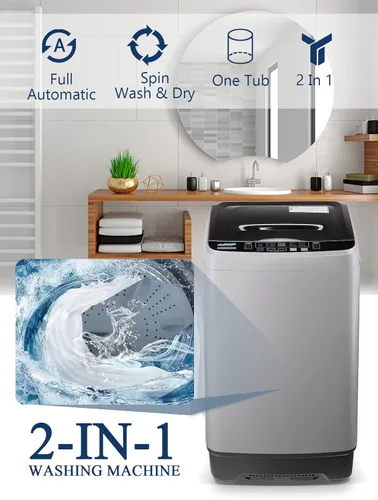 Miniatura 3 de Lavadora completamente automática con pantalla LED, bomba de drenaje portátil de 17.7 libras, 10 programas y 8 niveles de agua seleccionados, ideal