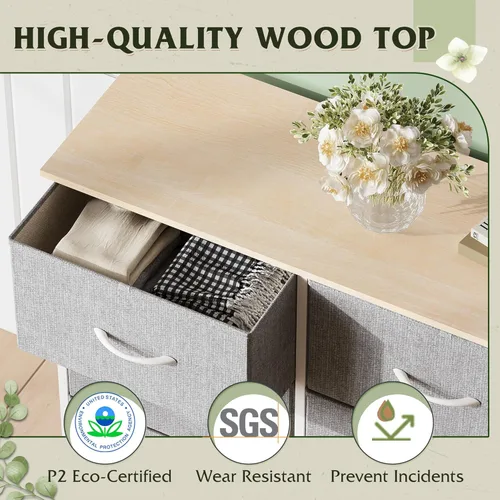 Miniatura 7 de WLIVE Cómoda de tela para dormitorio, cómoda doble de 6 cajones, torre de almacenamiento con cubos de tela, cómoda para armario, sala de estar, Gris