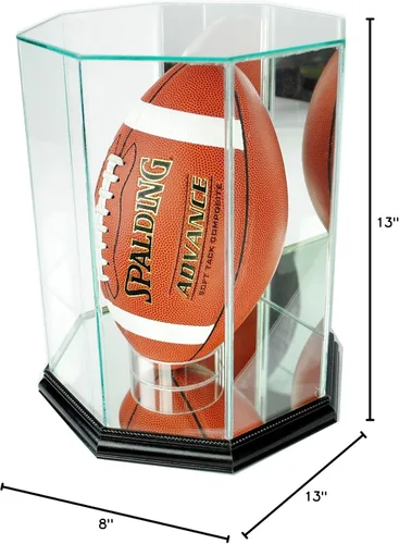 Miniatura 7 de Perfect Cases Vitrina de fútbol octágono vertical con moldeado de madera real y vidrio protegido UV (negro)