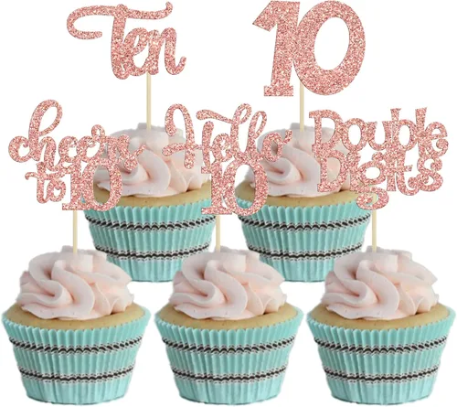 Miniatura 8 de 30 piezas Adornos para pastel de cumpleaños de 6 años, seis brillos, hola 6, púas para cupcakes, felicitaciones a los 6 años, decoraciones