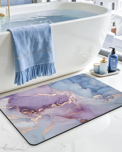 Miniatura 21 de DEXI Alfombra de baño ultra fina, de 16 x 24 pulgadas, antideslizante, para suelo de ducha, absorbente, de secado rápido, de mármol, perfil bajo