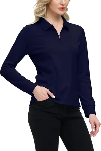 Miniatura 29 de JINSHI Polo de golf para mujer, de manga larga, con cremallera, deportiva, de secado rápido, atlética, casual, ajustada