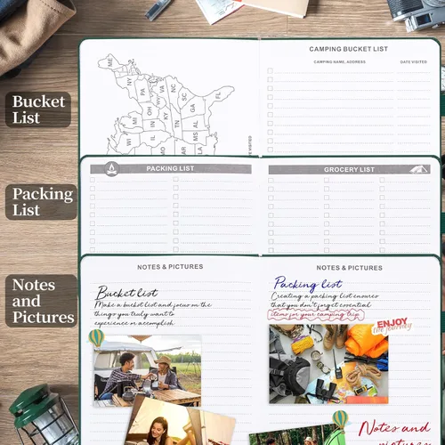 Miniatura 4 de JUBTIC Diario de campamento y libro de registro de viaje para caravana, diario de aventura A5 para 25 campamentos, diario de senderismo, libros