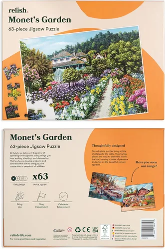 Miniatura 8 de Relish Rompecabezas de demencia para adultos, rompecabezas de jardín de Monet de 63 piezas, actividades de demencia para personas mayores
