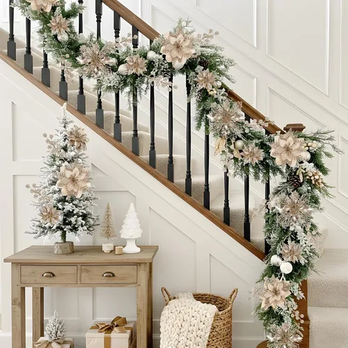 Miniatura 6 de N&T NIETING - Kit de 24 piezas de flores artificiales de Pascua y tallos con bayas y purpurina para Navidad, adornos florales para árbol de Navidad