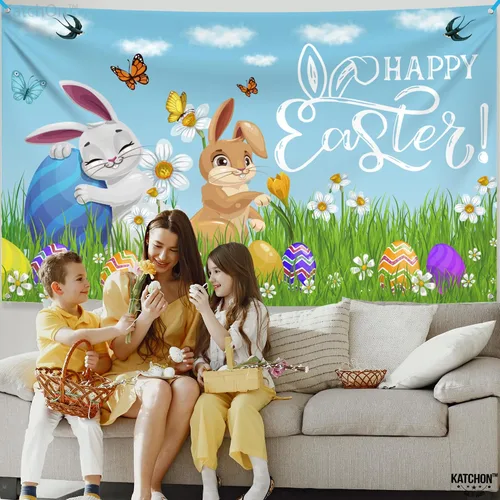 Miniatura 8 de KatchOn, Cartel de feliz Pascua – Xtragrande 72 x 44 pulgadas Fondo de Pascua para fotografía Pancartas de pared de Pascua para decoraciones