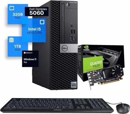 Dell Estación de trabajo 5060 PC, Intel i5-8500, edición/diseño Nvidia Quadro P620, 32 GB de RAM, 1 TB NVMe M.2, Windows 11 Pro, WiFi, teclado y