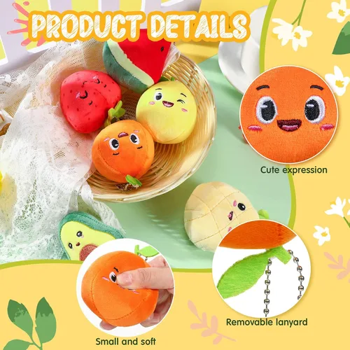 Miniatura 3 de Aoriher 6 piezas de juguetes de peluche de frutas a granel coloridos rellenos de fruta bailarina muñeca suave aguacate, fresa, naranja, piña