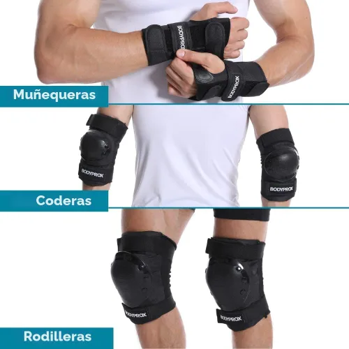 Miniatura 3 de BODYPROX - Juego de rodilleras, coderas y muñequeras para patinaje en línea, patinaje en patineta, patinaje en patines y BMX.