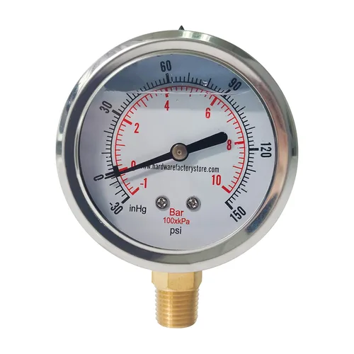 Miniatura 7 de HFS (R) -30 inHg-0 PSI Medidor de presión de vacío relleno de glicerina, tamaño de dial de 2", montaje inferior NPT de 1/4", caja de acero