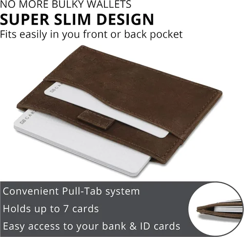 Miniatura 3 de GARZINI Portatarjetas delgado, cartera compacta para hombres, billetera RFID minimalista, cartera de cuero para 7 tarjetas, 08 Marrón cepillado