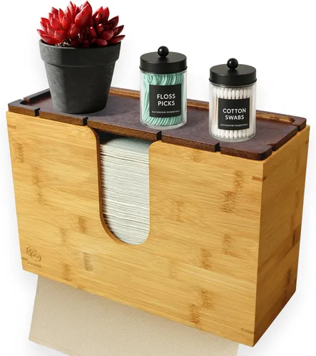 Miniatura 11 de eBun Soporte de toallas de papel plegadas de bambú – Dispensador de toallas de papel para montaje en pared y encimera para baño, cocina y oficina