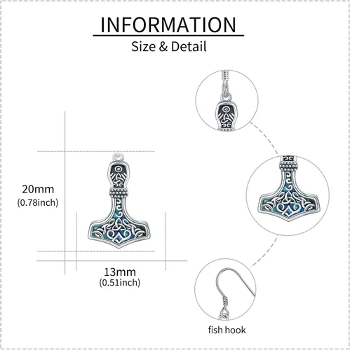 Miniatura 8 de Thor Hammer Collararetes de plata de ley Mjolnir árbol de la vida colgantearetes colgantes nórdicos vikingos joyas regalos para mujeres y hombres