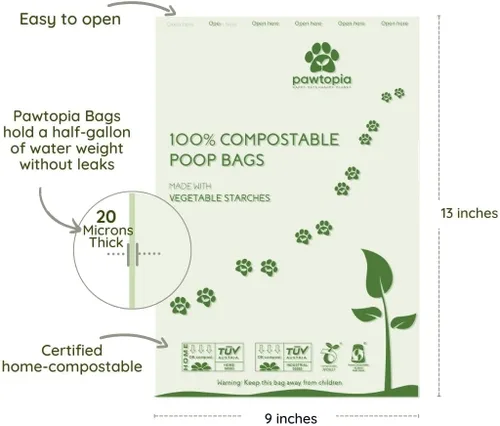 Miniatura 3 de Pawtria Certified Home - Bolsas compostables para excrementos de perro (120), bolsas para excrementos de perros, arena para gatos, almidones
