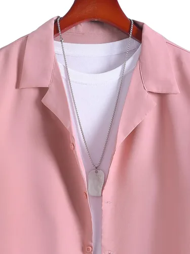 Miniatura 3 de MakeMeChic Conjunto casual de 2 piezas para hombre cuello con solapa manga corta botones y pantalones cortos