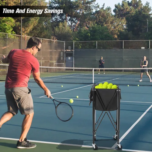 Miniatura 7 de Tolva portátil para pelotas de tenis con capacidad para 200 bolas, carrito de canasta de pelota de tenis con 4 ruedas y frenos, bolsa de tela Oxford
