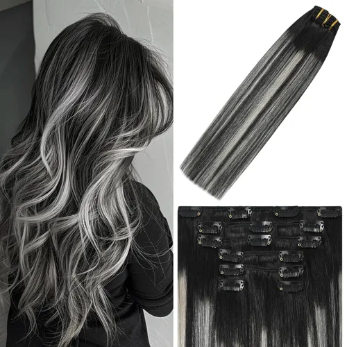 Miniatura 25 de WindTouch - Extensiones de cabello humano Remy con pinzas, color rubio decolorado combinado con balayage, para cabello rubio, 2.47 onzas, N.°