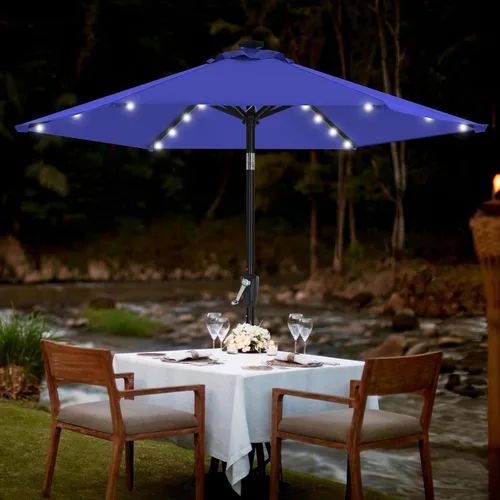 Miniatura 7 de MASTERCANOPY Sombrilla de patio con luces LED solares (7.5 pies, azul)