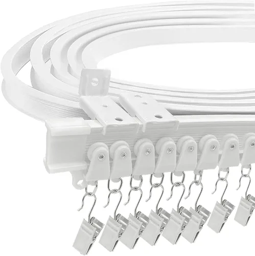 Miniatura 13 de Divisor de habitación de riel de cortina, sistema de riel flexible flexible de montaje en techo y pared con clips, pista de cortina deslizante