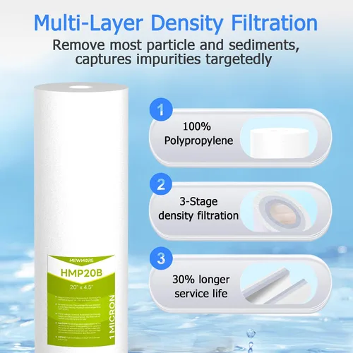 Miniatura 3 de Cartucho de filtro de agua para toda la casa de 1 micrón, filtros de sedimentos para agua de pozo, reemplazo universal para cualquier carcasa grande