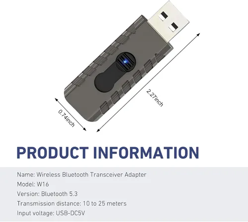 Miniatura 2 de Receptor inalámbrico USB para automóvil, adaptador de audio inalámbrico BT 5.3, adaptador de conector auxiliar de 0.138 in alimentado por USB