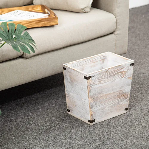 Miniatura 5 de Basurero de madera con antorchas de estilo rústico gris con soportes decorativos de metal para dormitorio, sala de estar, baño y oficina