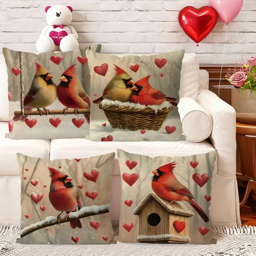 Miniatura 6 de Juego de 4 fundas de almohada para el día de San Valentín de 18 x 18 pulgadas, juego de 4 fundas de almohada cardenales, decoración de casa