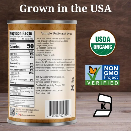 Miniatura 2 de Farmer's Market Foods - Puré orgánico de calabaza, Kosher, certificado orgánico por USDA, sin gluten y sin OMG, 15 onzas (paquete de 12)