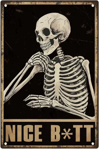Miniatura 9 de Cartel de metal divertido de esqueleto para decoración de baño, diseño retro con texto en inglés «My Lord Your Buttock» para decoración de pared