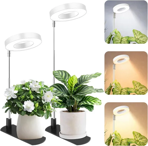 Miniatura 10 de LBW Luz de cultivo para plantas de interior, luz de cultivo de plantas de halo de espectro completo con base, lámpara de cultivo de plantas