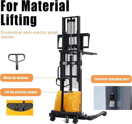 Miniatura 4 de APOLLO Apilador de paletas semi eléctrico Economy Hand Pallet Lift Stacker Carretilla elevadora con patas de horquilla 3300lbs Capactiy 98" Altura